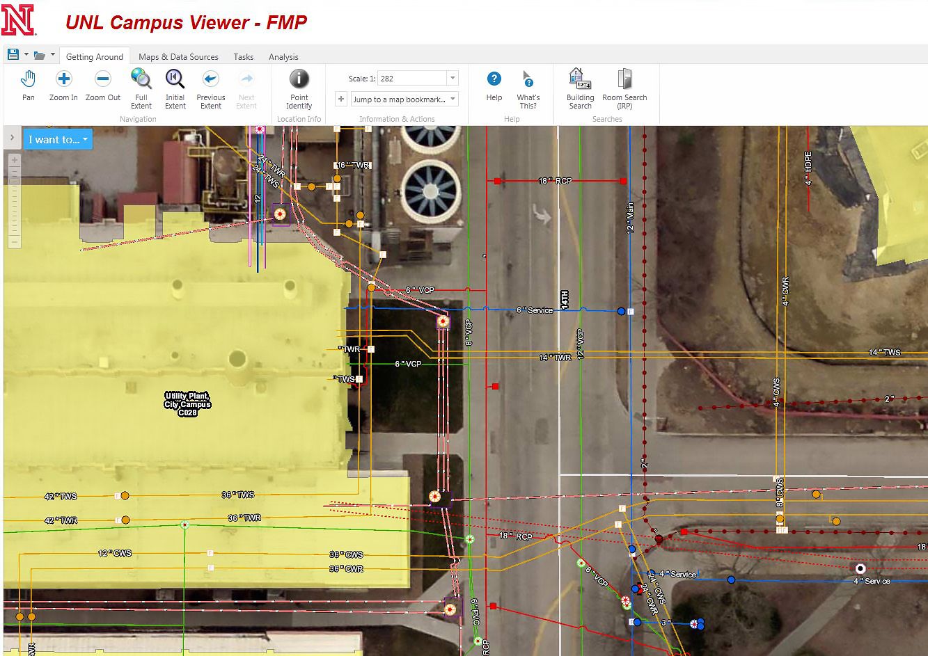 Example of GIS mapping for buildings and utility lines